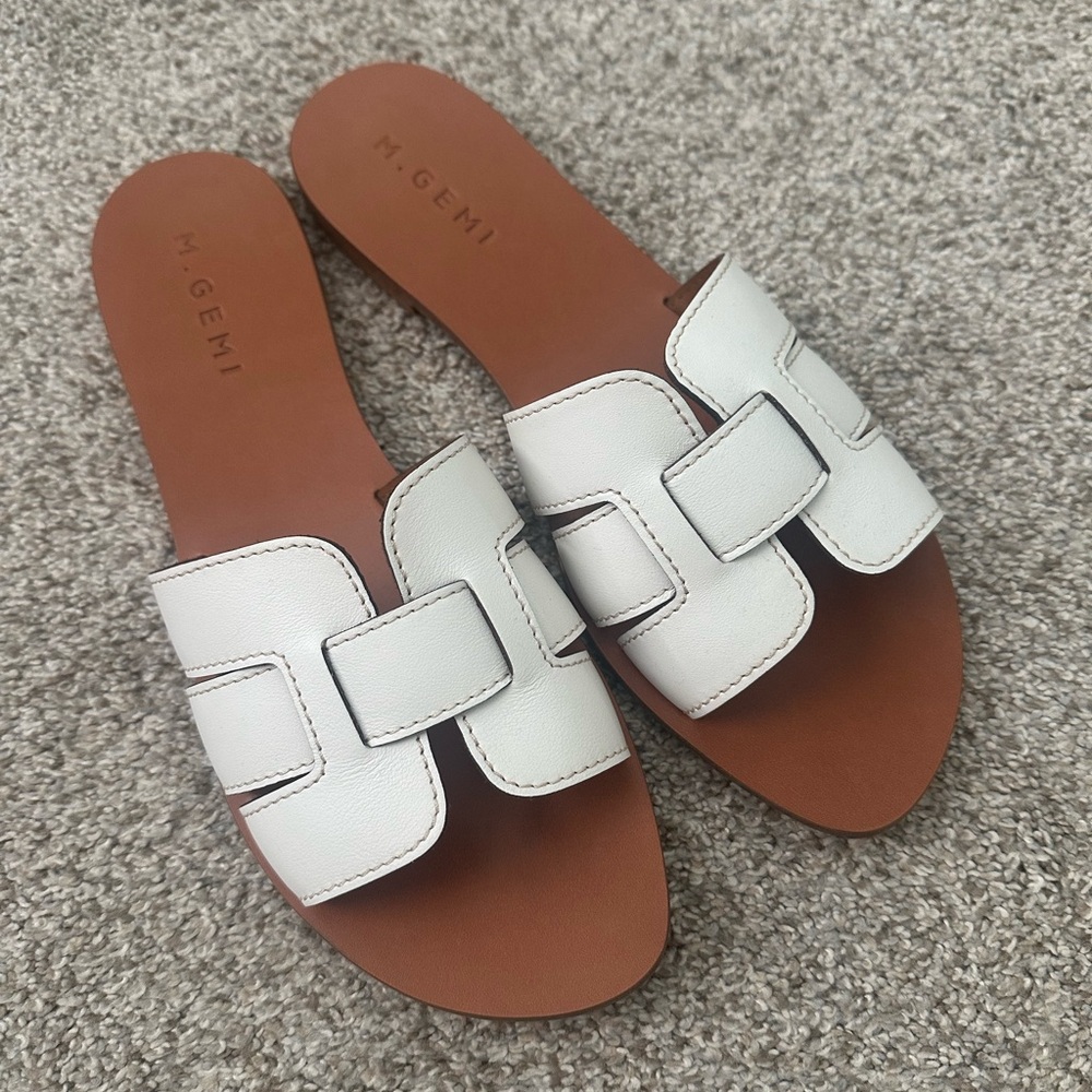 M. Gemi Mafalda White Leather Slide Sandals